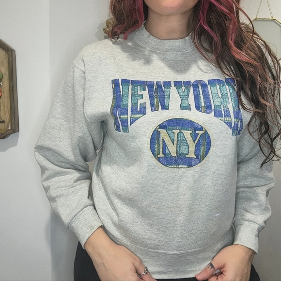 Vintage NYC New York Sweatshirt Pullover Crewneck 90s 1992 Gray Mens M* - Picture 2 of 9